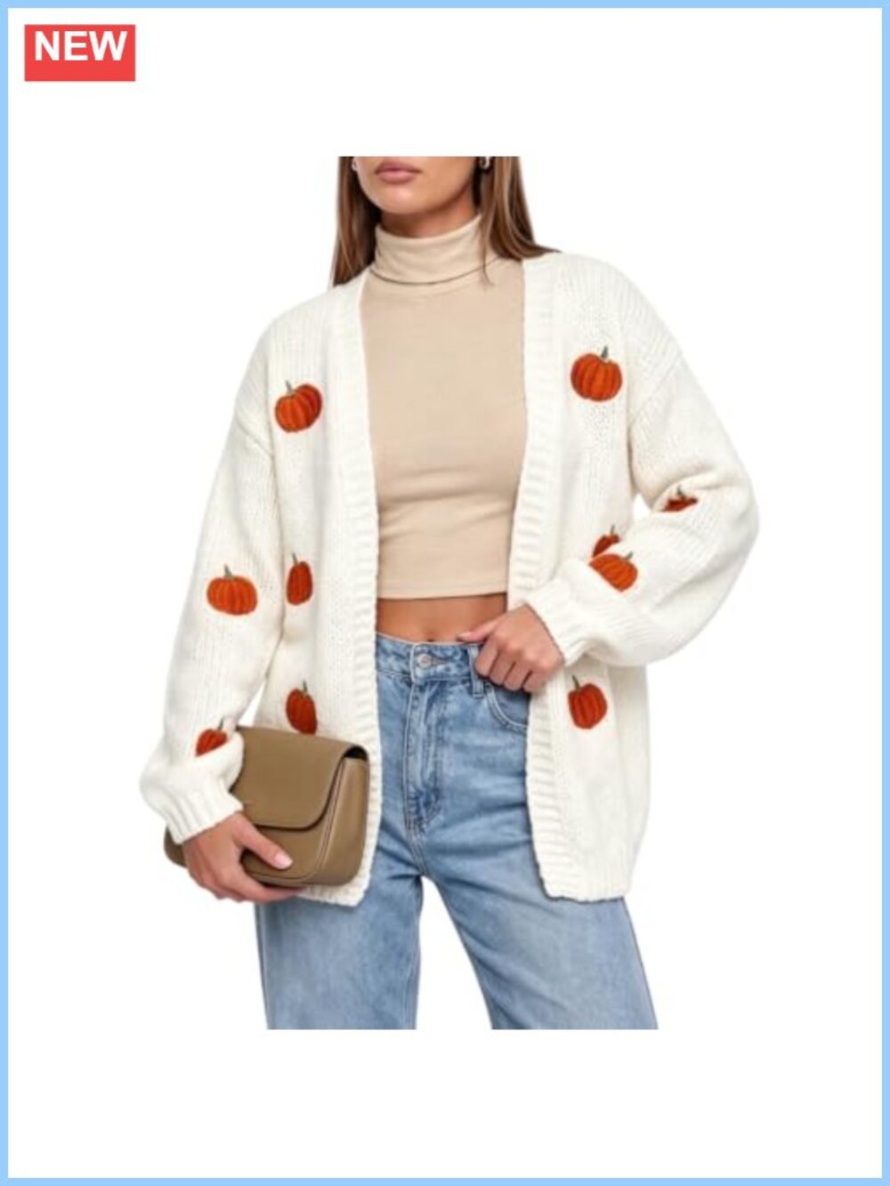 Halloween Pumpkin Knit Cardigan Long Sleeve Open Front Loose Fit Acrylic Sweater